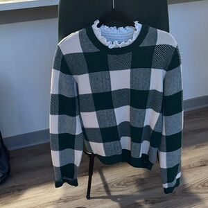 Anthropologie Green and Cream Knit Top
